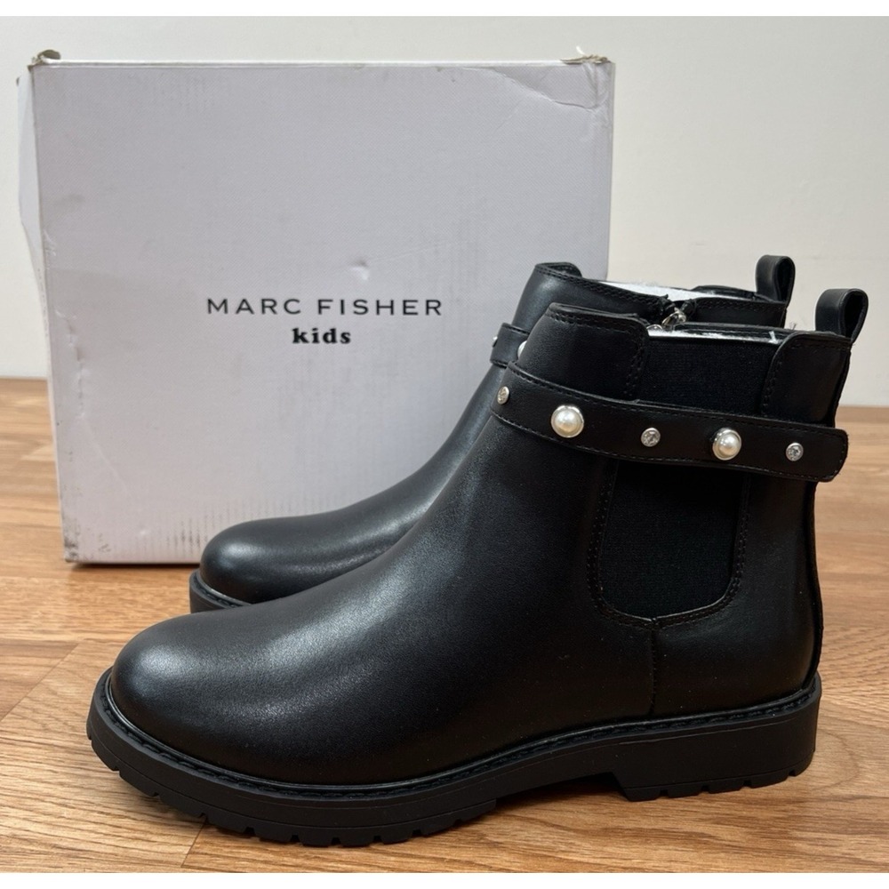 Marc Fisher Kids Jade Strap Black Chelsea Boots Big Girls Size 5 Zip Close NEW